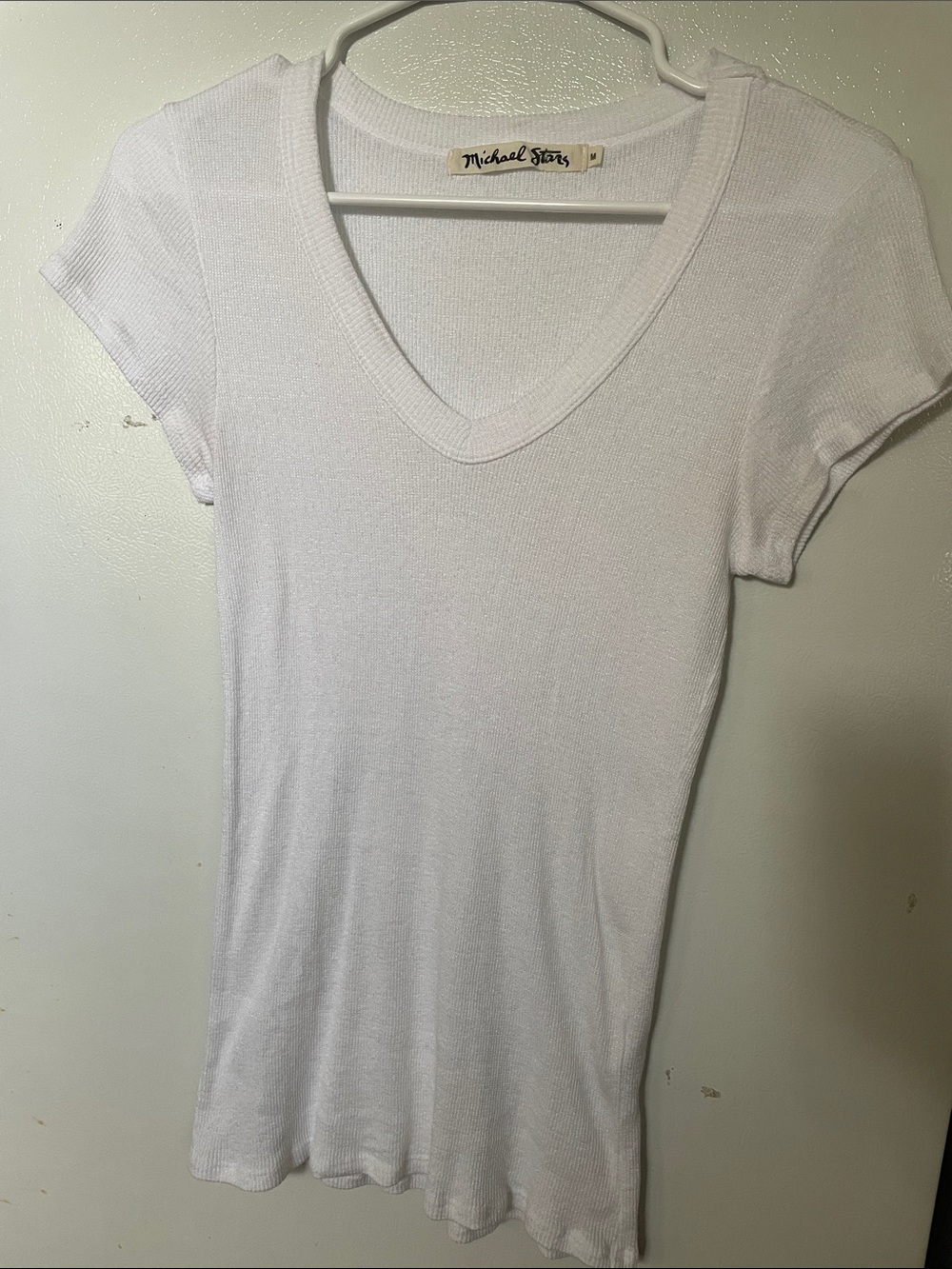 Michael Stars Medium White Shimmer Cotton blend V-Neck Short Sleeve Everyday Top